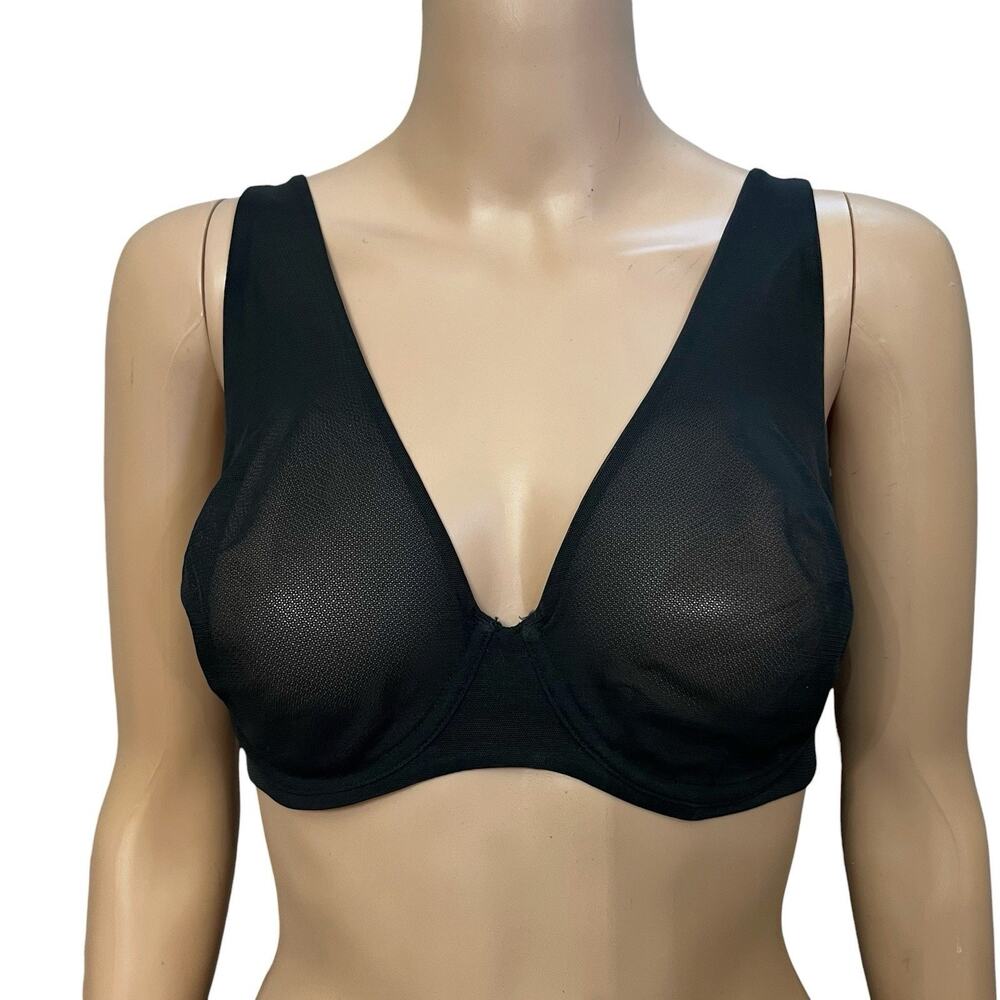 Nueskin Ivy Mesh Bra 34DD Black Sheer Underwired Back Closure Multi-way Triangle